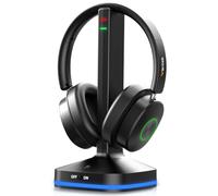 Wantek Auriculares inalámbricos para ver la televisión, auriculares inalámbricos para personas mayores con 3 modos de audio, auriculares para TV con base de carga transmisor, auriculares sin retraso