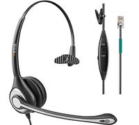 Wantek Auriculares Teléfono Fijo RJ9 Mono, Micrófono con Cancelación de Ruido, Cascos con Control de Volumen para ShoreTel Plantronics Polycom Zultys NEC Nortel Norstar Meridian(F600S2)