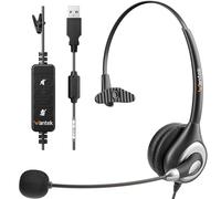 Wantek Auriculares USB con micrófono con cancelación de Ruido y Controles de Audio, Auriculares de PC de Negocios para computadora portátil, Chat Claro, súper Ligero (Monaural)