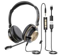 Wantek Auriculares USB con micrófono para PC y portátil, Auriculares Ajustables con cancelación de Ruido para Oficina y Negocios