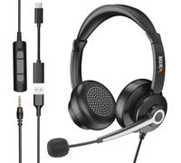 Wantek Auriculares USB con micrófono,USB/USB-C/3,5 mm Jack Cascos 3 en 1 con Cable,Cancelación de Ruido y Control de Volumen para Call Center, Zoom, Skype y Teletrabajo