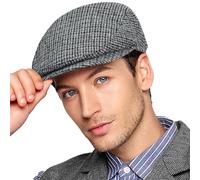 Wantonfy Gorras De Hombre Boina Plana Tweed Otoño e Invierno Gorra Gatsby Newsboy Estilo Retro Driving Cap Sombrero con Orejeras Ajustables