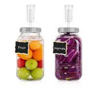 WANTOUTH 2 PCS Tarros de Fermentación 2L con Tapa, Kit de Fermentación con Cierre de Aire,Recipiente deFermentación de Vidrio, Kit de Fermentaciones con Etiquetas Cuerdas para Chucrut Kéfir Kimchi