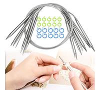 WANTOUTH 8pcs Agujas Circulares para Tejer Agujas Redondas para Tejer 2/3/4/4.5/5/6/7/8mm Tejido Circular a Dos Agujas Metal Set Agujas Circulares con 20Marcadores Punto Tejer para Calcetines Sombrero