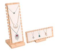WANTOUTH Organizador de joyas con 12 ranuras, soporte de madera para collares con acolchado de cuero, soporte para pulseras, collares, colgantes, pulseras, cadenas, perfecto para decoración del hogar