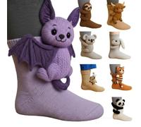 WANWEN 3D Knit Animal Socks, Cute Plush Funny Animal Hug Socks, Hand Crocheted Soft Warm Comfortable Breathable Long Stockings, Novelty Christmas Gifts, Antislip (F)