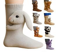 WANWEN 3D Knit Animal Socks, Cute Plush Funny Animal Hug Socks, Hand Crocheted Soft Warm Comfortable Breathable Long Stockings, Novelty Christmas Gifts, Antislip (G)
