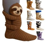 WANWEN 3D Knit Animal Socks, Cute Plush Funny Animal Hug Socks, Hand Crocheted Soft Warm Comfortable Breathable Long Stockings, Novelty Christmas Gifts, Antislip (A)