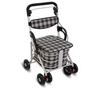 WANWEN Andador, Andador de Seis Ruedas de Hierro Forjado, Ayuda para Caminar, Asiento y Cesta de la Compra, Camiones de Mano de Pesca para Personas Mayores, Andador Multifuncional Little Surprise