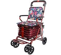 WANWEN Andador, Carrito de Compras Plegable, Andador de Cuatro Ruedas, Carrito Ligero Ajustable en Altura con Asiento Acolchado y Cesta de Transporte Little Surprise