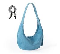 WANWEN Bolso Croissant, Bolso de Media Luna, Ante, Correa de Hombro Ajustable, Perfecta para la Escuela, el Deporte, el Ocio y los Viajes (Azul)