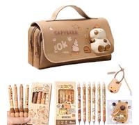 WANWEN Capybara Pencil Case, Capybara Stationery Set, with Capybara Pens & Squeeze Toy, Cute Capybara Stuff Gift Set for Kids and Students
