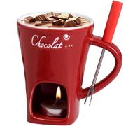 WANWEN Chocolate Fondue Mug, Personal Chocolate Fondue Mugs with Forks, Mugs Set Personal Fondue Pot Chocolate, Cheese Butter Chocolate Melting Fondue Mug (Red)