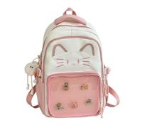 WANWEN Cute Kawaii Cat Ita Backpack with Pin Display, Kawaii Cat Ita Bag Backpack, Cute Transparent Y2k Style, Travel School bag with Plush Charm & 5 Badges (Pink)
