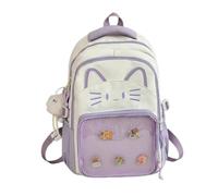 WANWEN Cute Kawaii Cat Ita Backpack with Pin Display, Kawaii Cat Ita Bag Backpack, Cute Transparent Y2k Style, Travel School bag with Plush Charm & 5 Badges (Puple)