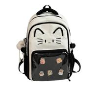 WANWEN Cute Kawaii Cat Ita Backpack with Pin Display, Kawaii Cat Ita Bag Backpack, Cute Transparent Y2k Style, Travel School bag with Plush Charm & 5 Badges (Black)