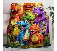 WANWEN Cute Smiling Dinosaurs HD Digital Print Flannel, Dinosaur Throw Blanket for Kids, Soft Warm Cozy Lightweight Christmas Flannel Blanket, Dino Fleece Blanket for Boys and Girls (100 * 75CM)