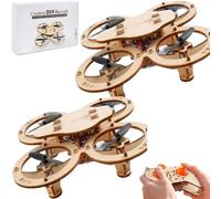 WANWEN DIY Wooden Drone Kit, DIY Wooden Assembly RC Drone Kit, Aircraft RC Quadcopter with Remote Control, 4-Axis Flight Educational Stem Building Toy, Creative Aircraft Science Model (2set)