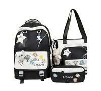 WANWEN Kawaii Backpack 3Pcs Set for Student with Cute Bear Accessories Back to School Supplies Large Capacity Aesthetic School Bags Cute Bookbag for Girls Teen (Black)
