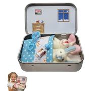 WANWEN Little Pocket Bunny, Mini Bunny Hug in a Tin Box, Easter Basket Stuffer, DIY Pet Bunnies Adoption Plush, Mini Plush House, Easter Baskets Decorative Boxes, Gifts for Kids (Blue)