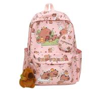 WANWEN Mochila Capibara, Capybara Backpack Kids, Capybara Mochila Kawaii Niña Niño, Mochila Escolar Adolescentes con Llavero, Cartoon Backpack de Animales Infantil (Pink)