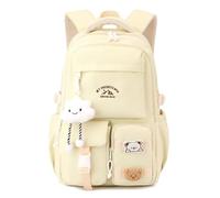 WANWEN Mochila Multibolsillos Niña, Mochilas con Departamentos, Incluye Lindos Dijes e Insignias, Ideal para Niñas de 9 a 18 Años (amarillo)