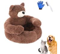WANWEN Teddy Bear Dog Bed with Arms, Plush Hugging Pet Sofa, Cute Soft Warm Non-Slip Plush Cuddle Nest with Washable Cover & Non-Slip Bottom, Pet Bed Detachable for Small Dogs & Cats (Brown,M)