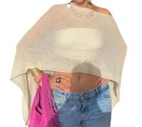 WANWEN Women Sheer Knit Poncho Lightweight See Through Shrug Top Crochet Y2K Asymmetrical Mesh Shawl Beach Cover Up Lightweight Cape (Yellow)