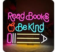 Wanxing Books Are My Happy Place Neón,Luz de Neón Regulable USB, Letrero luminoso LED,Regalos para Niños y niñas para Dormitorio, Mesita de Noche, Decoración de pared de Salón (New Read Book Be Kind)