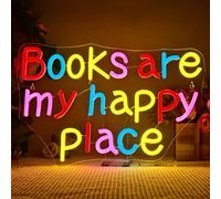 Wanxing Libros Son Mi Lugar Feliz Neón,Cartel LED,Regalos para Niños y Niñas para Dormitorio,Mesita de Noche, Decoración de Pared para Sala de Estar