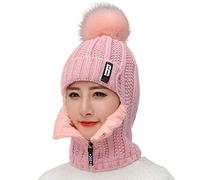 WANYIG Balaclava Moto Invierno Pasamontañas de Punto Mujeres Sombrero Gorro de Invierno con Pasamontañas Sombrero de Bufanda por Exterior Ciclismo Esquí(Rosado)