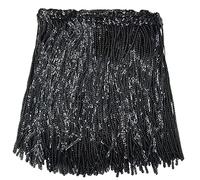 WANYIG Flecos para Coser 5 Yards 16cm Larghezza Flecos de Seda con Lentejuelas Borla accesorios de costura para DIY Vestido Danza del Vientre Traje de Baño Latino Costura Decoración (Negro)