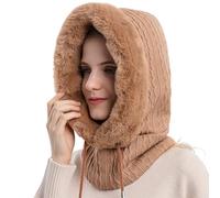 WANYIG Pasamontañas de Punto Mujeres 2 en 1 Sombrero Gorro de Pasamontañas Cálido de Punto Conjunto de Bufanda y Sombrero por Exterior Ciclismo Esquí(Caqui)