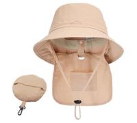 WANYIG Sombrero Hombre Mujer Verano Plegable Gorro Pescador Bucket Hat con Protección UV Protege Cuello Cara Sombrero para Playa Safari Jardinería Trekking Montañismo Senderismo(Beige)