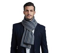 WANYING Bufanda de Cachemira para Hombres Bufanda de Punto con 35% Cachemira 65% Lana Mixta Bufanda de Punto Súper Caliente Suave - Rayas Estrechas Antracita & Beige Oscuro