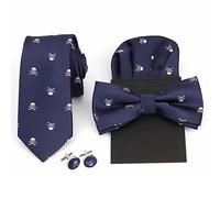 WANYING Corbata de 6 cm & Pajarita &Pañuelo de bolsillo & Gemelos 4 en 1 Set para Hombre Yuppie Trend Fashion Casual Cool - Azul Marino