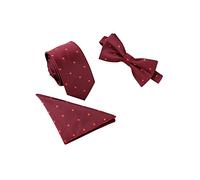 WANYING Hombre Pajarita Corbata Pañuelo de Bolsillo 3 en 1 Set - Pajarita Clásica 6 * 12 cm & Corbata Estrecha 6 cm & Pañuelo Floral Puntos Rojo