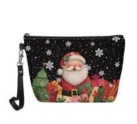 Wanyint Bolsa de cosméticos con estampado de lobo para mujeres y niñas, impermeable, bonita bolsa de maquillaje, Papá Noel copo de nieve negro, Talla única
