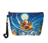 Wanyint Bolsa de cosméticos con estampado de lobo para mujeres y niñas, impermeable, bonita bolsa de maquillaje, Trineo de Papá Noel, Talla única