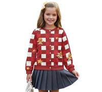 Wanyint Cárdigan suave para niñas, camiseta ligera de manga larga estampada, capa frontal de poliéster con botones para otoño y primavera, de 5 a 16 años, Gingerbread Man Star Buffalo Plaid, 15-16