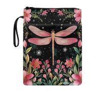 Wanyint Funda de libro de tela lavable con cremallera para lector, protector multifuncional de libros de 11.4 x 8.7 pulgadas, flor de libélula rosa