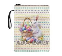 Wanyint Funda de libro de tela lavable con cremallera para lector, protector multifuncional de libros de 11.4 x 8.7 pulgadas, cesta de flores de conejo de Pascua con lunares