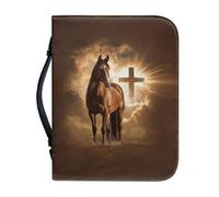 Wanyint Funda para la Biblia para hombres y mujeres, bolsa de piel sintética para la Biblia, estudio de la Biblia, funda para libro al aire libre, para cristiano, cruz de caballo, marrón, L