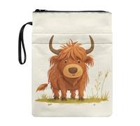 Wanyint Funda para libro con cremallera para libros de bolsillo frontal de 11.4 x 8.7 pulgadas para padres, hija, hijo, abuelos, pastizales de vaca de las tierras altas