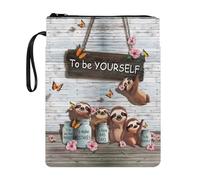 Wanyint Funda para libro con cremallera para libros de bolsillo frontal de 11.4 x 8.7 pulgadas para padres, hija, hijo, abuelos, grano de madera de perezoso para ser tú mismo