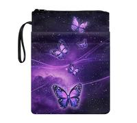 Wanyint Funda protectora de libro para niñas con cremallera y bolsillo frontal para bibliotecarias de gusanos de biblioteca, mujeres y mujeres, 11.4 x 8.7 pulgadas, mariposa galaxia violeta