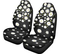 Wanyint Juego completo de 2 fundas de asiento de coche con estampado de margaritas, juego completo de fundas delgadas para asiento delantero, estilo vintage de flores, accesorios de decoración para la