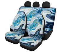 Wanyint Juego completo de fundas de asiento de coche para asientos delanteros y traseros de mármol de tinta líquida azul y dorada, protectores de banco para la mayoría de coches, camiones, SUV o