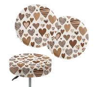 Wanyint Juego de 2 fundas para taburetes redondas, elásticas, acolchadas, lavables, con estampado animal, para silla de 13 a 15 pulgadas, para decoración del hogar, diseño de leopardo y corazón marrón