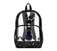 Wanyint Mochila grande transparente de PVC resistente de 17 pulgadas, mochila universitaria transparente para niños, niñas y niños, Black Cat Paw Moon Star, One Size, Casual
